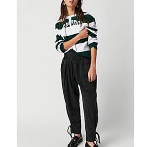 Free People Black Track Pants High-Waisted Satin